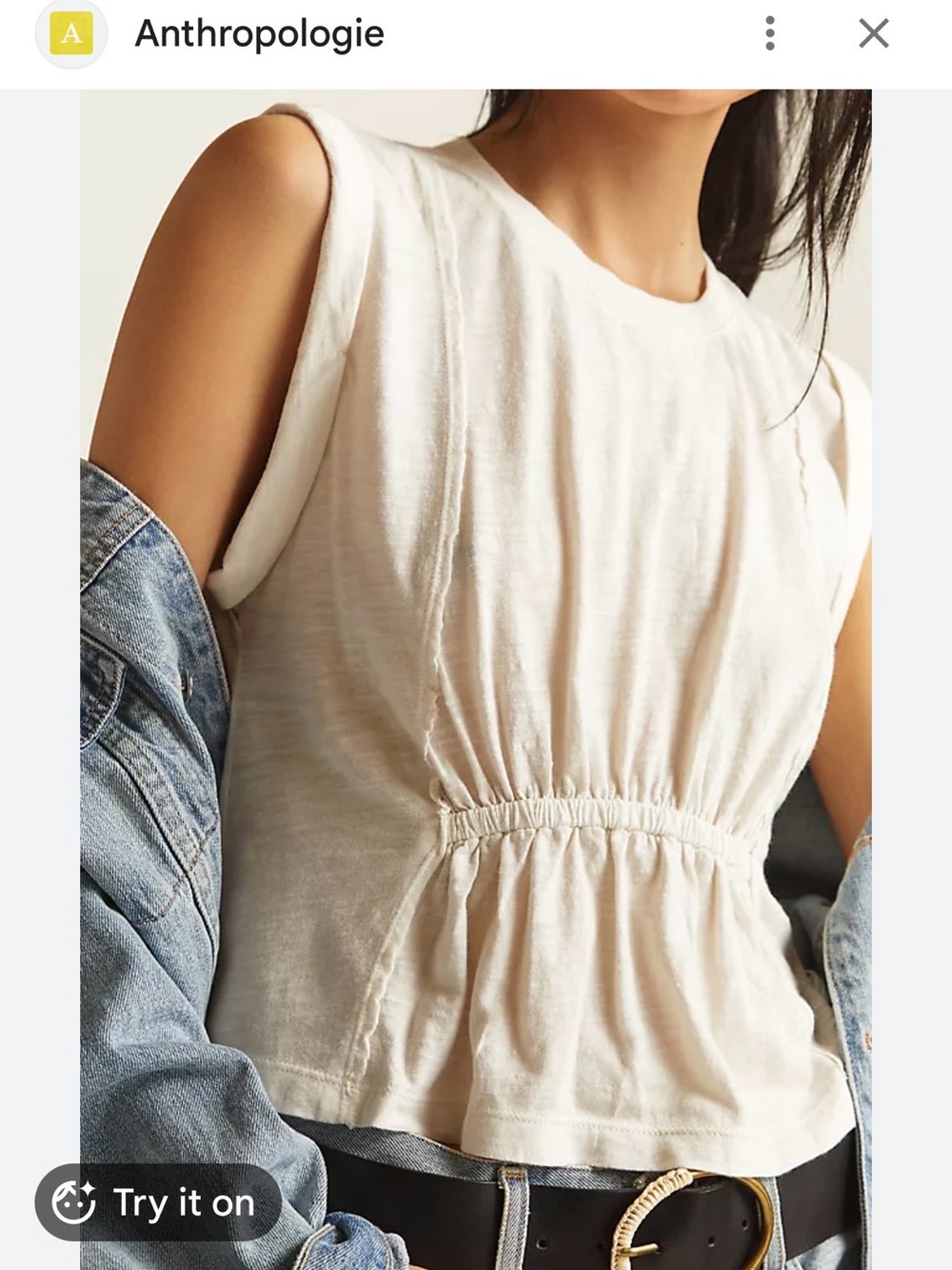 Pilcro Cream Ruched-Waist Sleeveless Tank